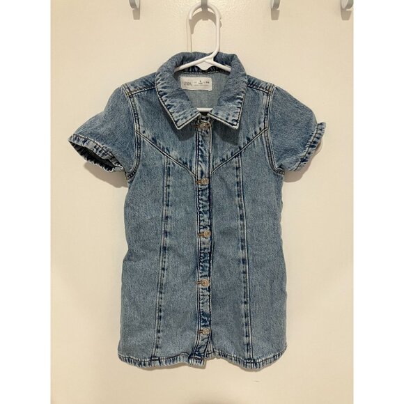 Zara Toddler Girls Button Down Denim Dress, Blue, Size 5 Years - Picture 1 of 3